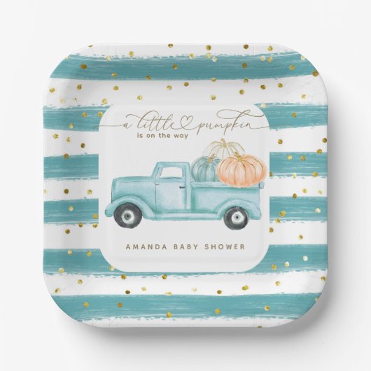 パンプキンミニマルモダンリスト秋男の赤ちゃんシャワー ペーパープレート (正面)