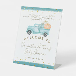 パンプキンミニマルモダンリスト秋男の赤ちゃんシャワー 台座サイン