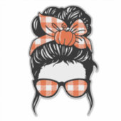 パンプキンメッシーバンステッカー – 秋のチェック柄ヘアボウ シール (正面)