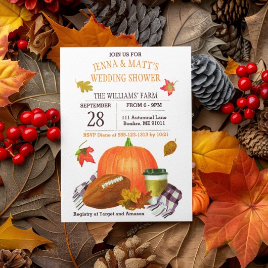 パンプキンラテサッカーネイビープラムウェディングシャワー 招待状