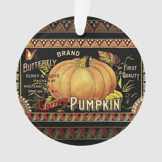 パンプキンラベルアンティークバタフライブランド オーナメント (正面)