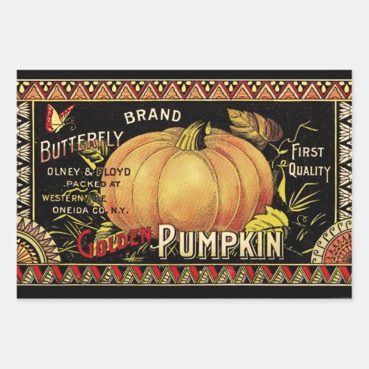 パンプキンラベルアンティークバタフライブランド ラッピングペーパーシート (正面)