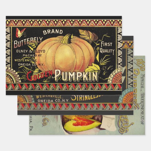 パンプキンラベルアンティークバタフライブランド ラッピングペーパーシート (セット)