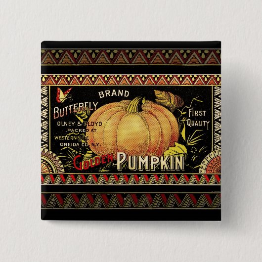 パンプキンラベルアンティークバタフライブランド 缶バッジ (正面)