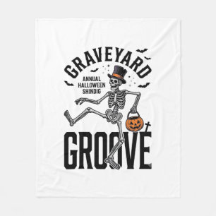 パンプキンレトロハロウィン ダンシングスケルトンTシャツ フリースブランケット