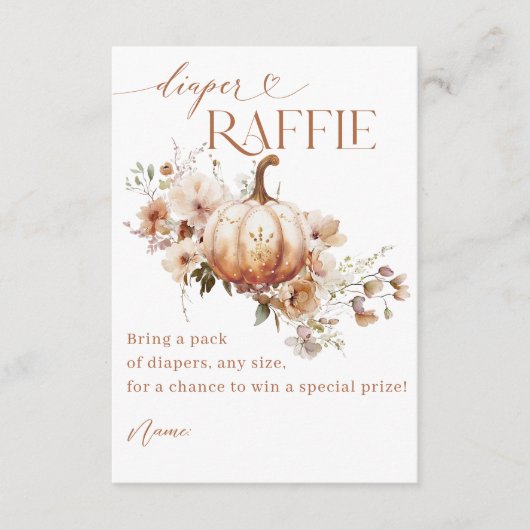 パンプキンワイルドフラワーボホ秋ベビーシャワーオムツ エンクロージャーカード (正面)