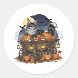 パンプキンワゴンクーン – Maine Coonハロウィーン ラウンドシール