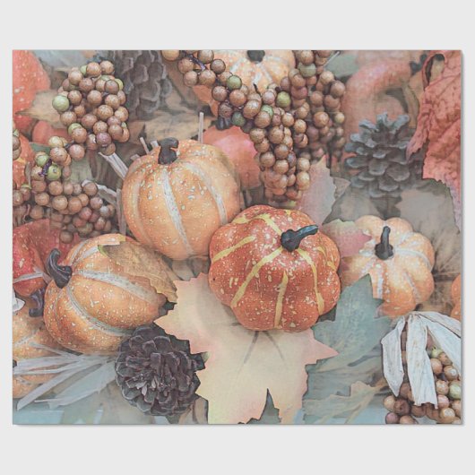 パンプキンヴィンテージアンティークオレンジグレー秋アート ラッピングペーパー (フラット)