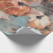 パンプキンヴィンテージアンティークオレンジグレー秋アート ラッピングペーパー (角)