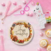 パンプキン七面鳥ハッピー感謝祭フレーム ペーパープレート (パーティー)