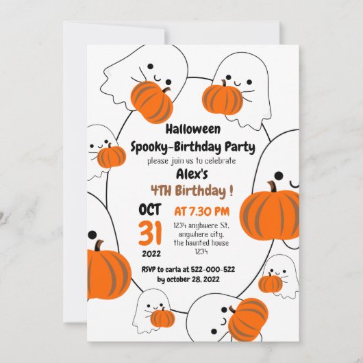 パンプキン不気味キッズのハロウィーン誕生日パーティー 招待状 (正面)