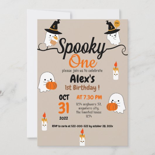 パンプキン不気味キッズのハロウィーン誕生日パーティー 招待状 (正面)