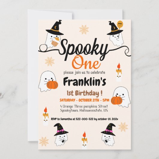 パンプキン不気味キッズのハロウィーン誕生日パーティー 招待状 (正面)