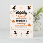 パンプキン不気味キッズのハロウィーン誕生日パーティー 招待状 (スタンド正面)