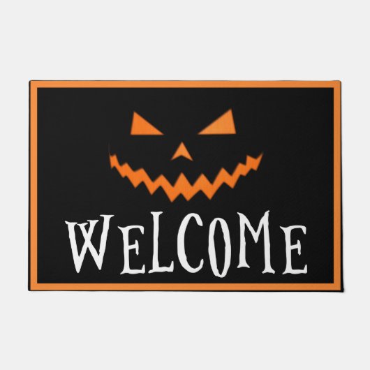 パンプキン不気味顔オレンジブラックハロウィーンウェルカム ドアマット (正面)