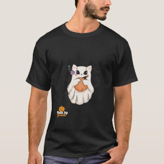 パンプキン付きのゴースト女性ネコ Tシャツ