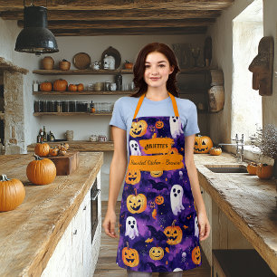 パンプキン付きパープルハロウィーンエプロン,幽霊,こうもり エプロン
