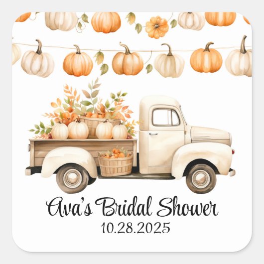 パンプキン付きビンテージツックのブライダルシャワー スクエアシール (正面)