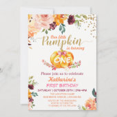 パンプキン子供の誕生日パーティー秋ブルゴーニュフローラ 招待状 (正面)