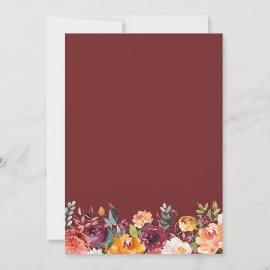 パンプキン子供の誕生日パーティー秋ブルゴーニュフローラ 招待状 (裏面)