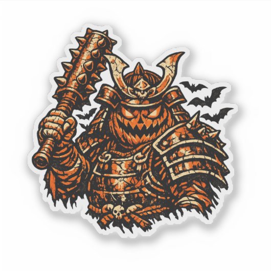 パンプキン将軍 - ハロウィンのサムライ戦士 ビンテージ シール (正面)