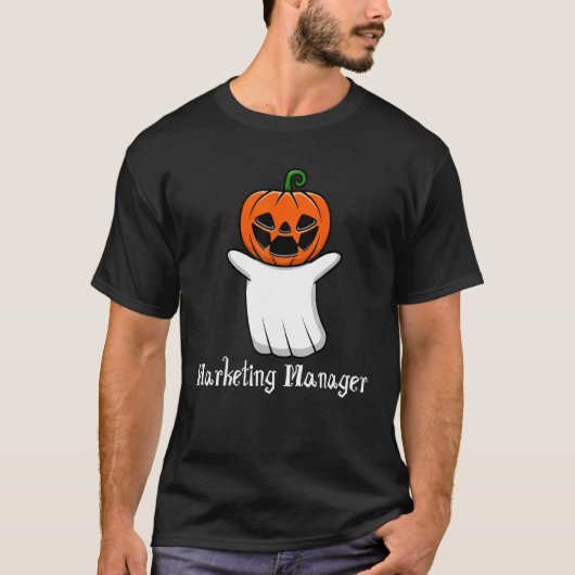 パンプキン幽霊マーケティングマネージャーカッコいいハロウィーン Tシャツ (正面)