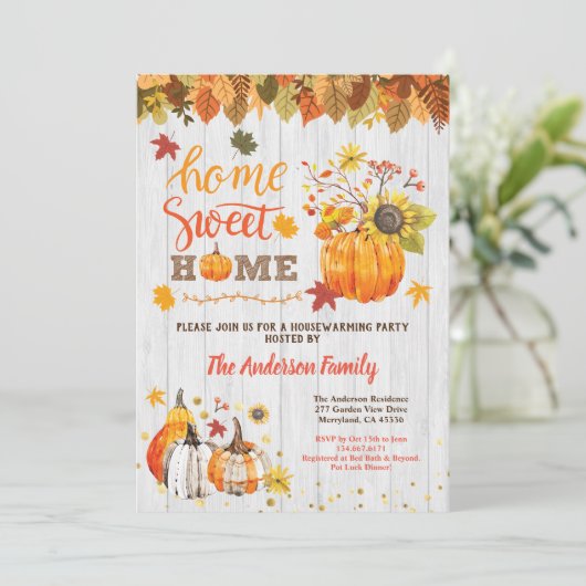 パンプキン引っ越し祝いパーティーパーティーラスティックウッド秋 招待状 (スタンド正面)