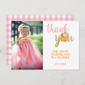 パンプキン感謝フォトカード - 女の子(チェック柄) 招待状 (正面/裏面)