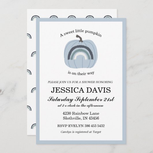 パンプキン男の赤ちゃんベビーシャワー 招待状 (正面/裏面)