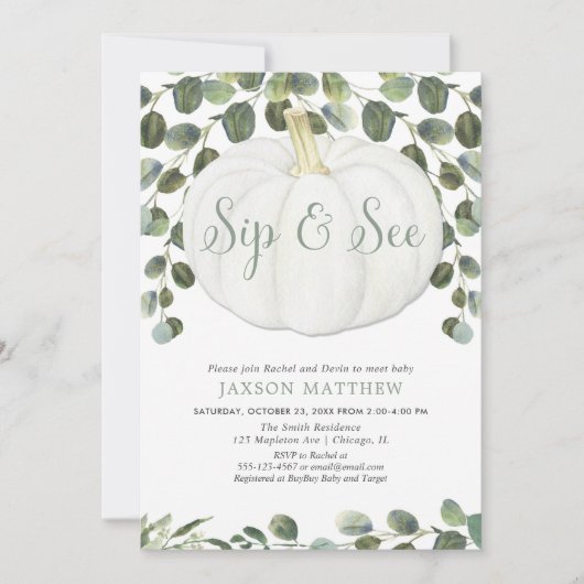 パンプキン男女兼用の赤ちゃんシャワーを飲んで見る 招待状 (正面)