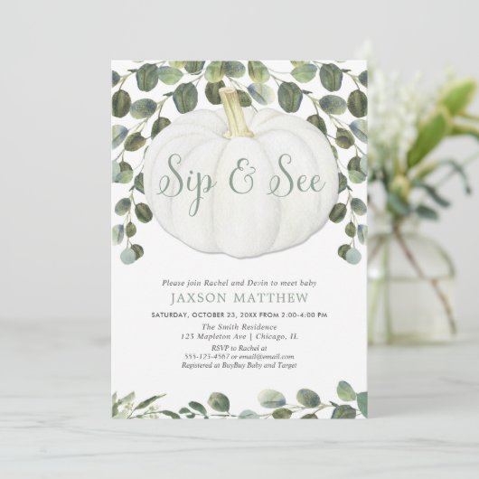 パンプキン男女兼用の赤ちゃんシャワーを飲んで見る 招待状 (スタンド正面)