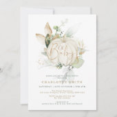 パンプキン男女兼用グリーンリー金ゴールドベビーシャワー 招待状 (正面)