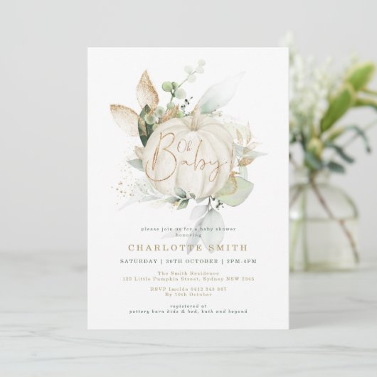 パンプキン男女兼用グリーンリー金ゴールドベビーシャワー 招待状 (スタンド正面)