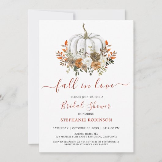 パンプキン秋インラブフローラブライダルシャワー 招待状 (正面)
