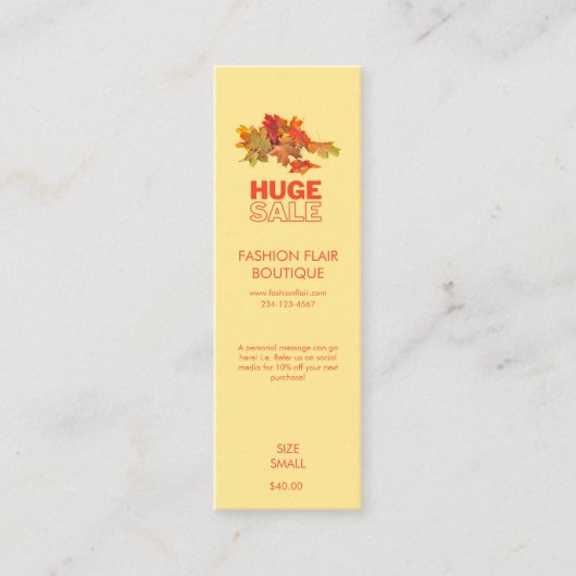 パンプキン秋テーマ衣料品ブティック価格 コーリングカード (正面)