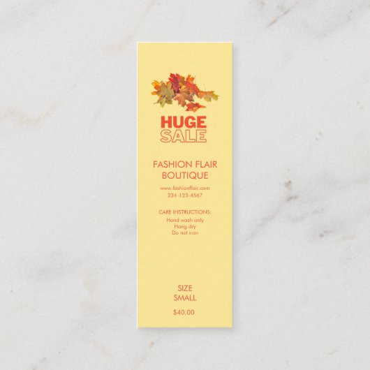 パンプキン秋テーマ衣料品ブティック価格 コーリングカード (裏面)