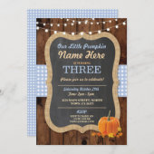 パンプキン秋バースデーパーティーボーイエイジブルー招待状 招待状 (正面/裏面)