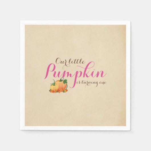 パンプキン秋ファーストバースデーパーティーピンクナプキン スタンダードカクテルナプキン (正面)