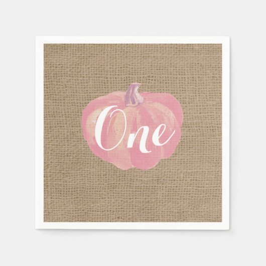 パンプキン秋ファーストバースデーパーティーピンクバーラップ スタンダードカクテルナプキン (正面)