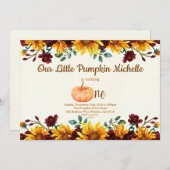 パンプキン秋ファーストヒマワールブルゴーニュ誕生日 招待状 (正面/裏面)