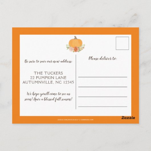 パンプキン秋フローラリース引っ越しました移動 ポストカード (裏面)