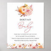 パンプキン秋ベビーシャワー言わないベビーゲームのサイン ポスター (正面)