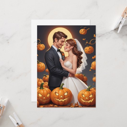 パンプキン秋婚約パーティ招待状 招待状 (正面/裏面インサイチュ)
