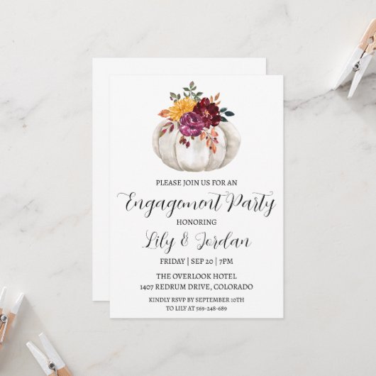 パンプキン秋婚約パーティ招待状 招待状 (正面/裏面インサイチュ)