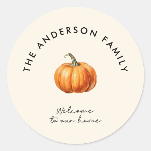 パンプキン秋秋へようこそ私たちの家の装飾 ラウンドシール (正面)