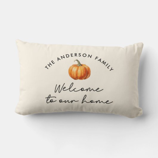 パンプキン秋秋へようこそ私たちの家の装飾 ランバークッション (裏面)