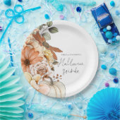 パンプキン秋花模様スクリプトハロウィンソイレ ペーパープレート (パーティー)