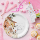 パンプキン秋花模様スクリプトハロウィンソイレ ペーパープレート (パーティー)