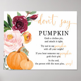 パンプキン秋赤ちゃんシャワーゲームと言わない ポスター