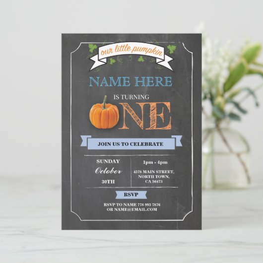 パンプキン第1ファーストワンバースデーパーティーチョーク招待状 招待状 (スタンド正面)
